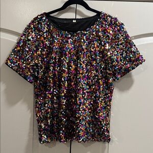 Vibrant Sequin Short Sleeve Top